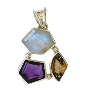 modernist sterling silver moonstone Amethyst citrine pendant